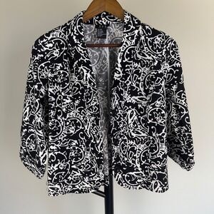 RQT Petite Womens PM Black White Abstract Swirl Print Cropped Blazer Jacket
